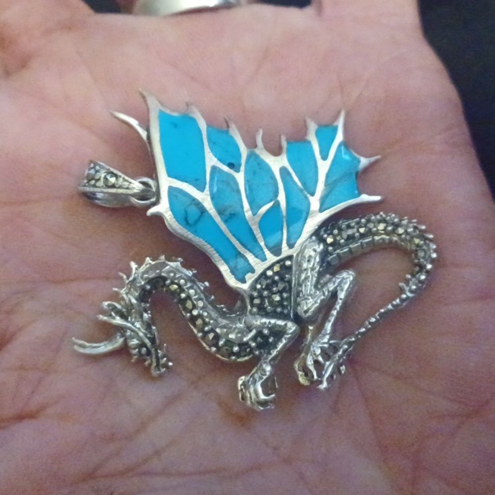 New! 925 silver,turquoise, marquisite,dragon,pendant! - Picture 5 of 6